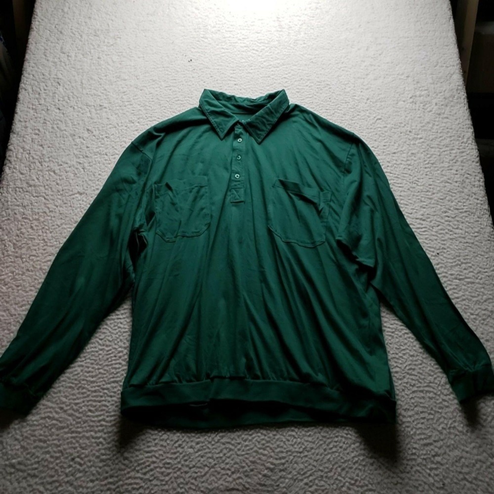 John Blair Polo Shirt Mens Big 3XLT Green Solid Long Sleeve Knit Casual Top